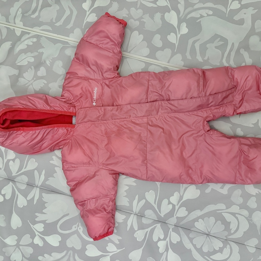 Columbia Fuchsia pink baby puffer down overall jacket Infant Snowsuit